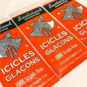 3 Packs 1000 Strands of Silver Icicles by Santaland Decorations Vintage for Tree